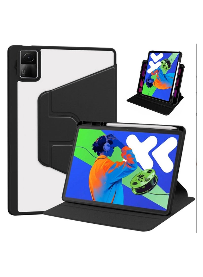 حالة لـ Xiaomi Redmi Pad SE 11 بوصة ، حالة حماية اللوح ، تصميم دوران 360 درجة ، إيقاظ / نوم تلقائي ، جلد ناعم ، أسود - Image 1